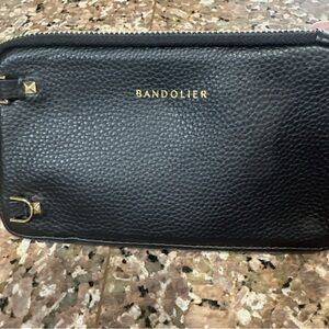 Bandolier New Without Tags EXPANDED POUCH Pebble Leather Zip Pouch Black/Gold